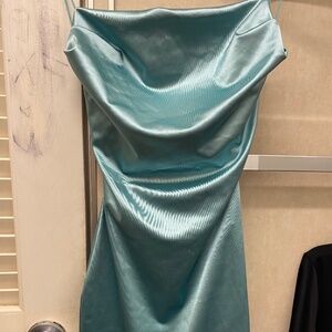 Windsor sea foam satin spaghetti’s strap mini dress